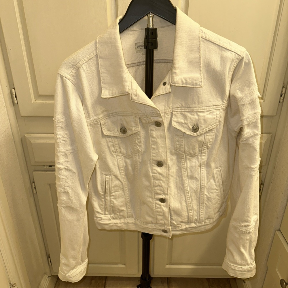 Ralph Lauren Denim & Supply Women's Jean Jacket White Distressed Pockets Large